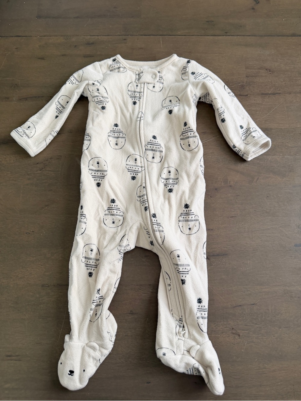 Carter's Cream Footed Fleece One-Piece with Black Polar Bears 9M